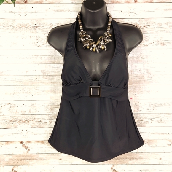 NWT, Jaclyn Smith, Women's 6 Halter Tie Tankini Swim Top Blk with buckle detail - Picture 2 of 10